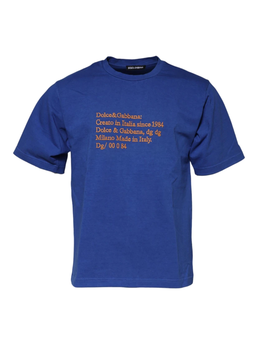 Blue Logo Graphic Cotton Crew Neck T-shirt