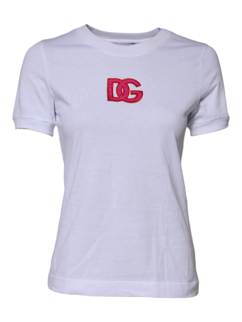 White Cotton DG Logo Embroidery Top T-shirt
