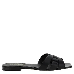 Black Calf Leather Bos Taurus Flat Sandals