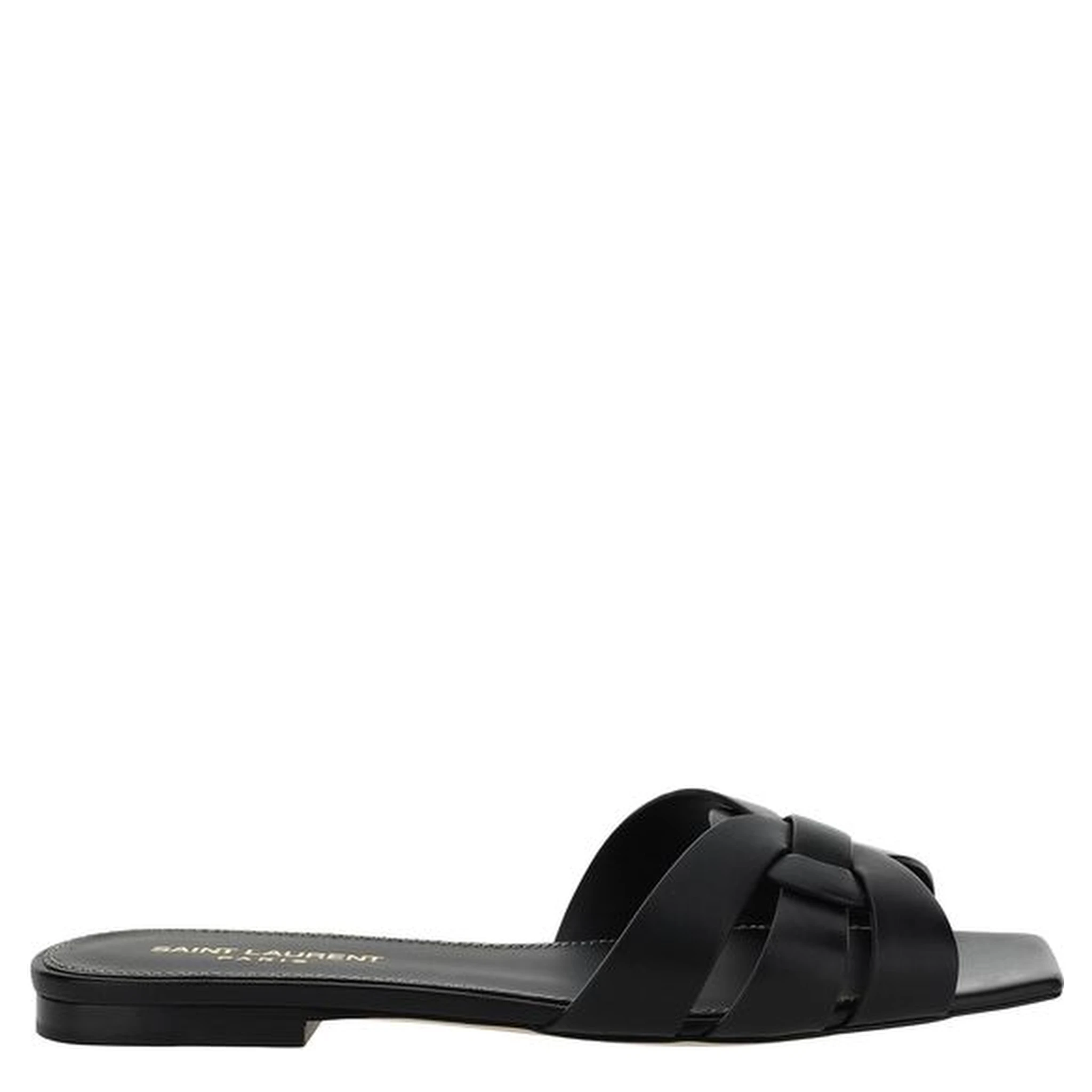 Black Calf Leather Bos Taurus Flat Sandals