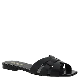 Black Calf Leather Bos Taurus Flat Sandals