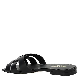Black Calf Leather Bos Taurus Flat Sandals