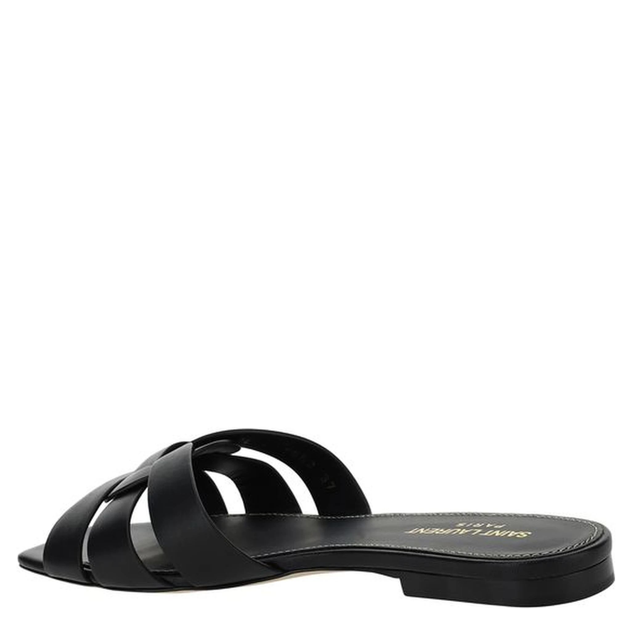 Black Calf Leather Bos Taurus Flat Sandals
