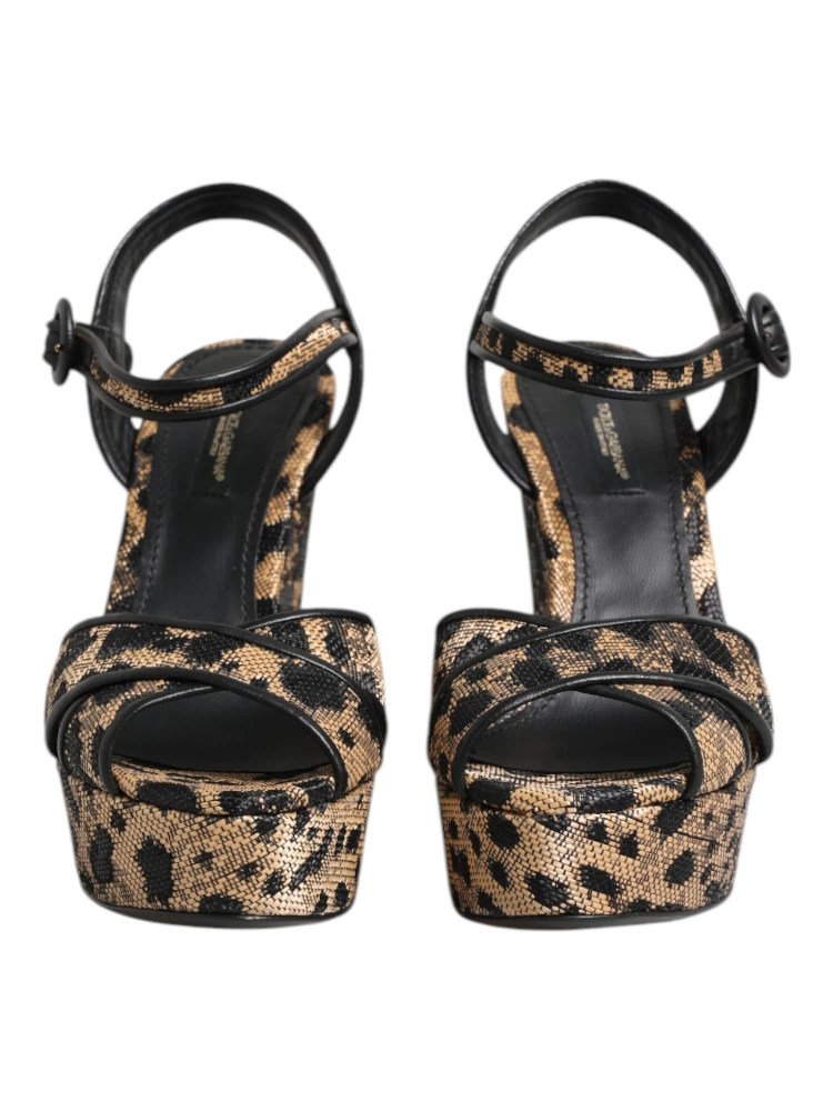 Brown Leopard Wedges Ankle Strap Sandals Shoes alternative