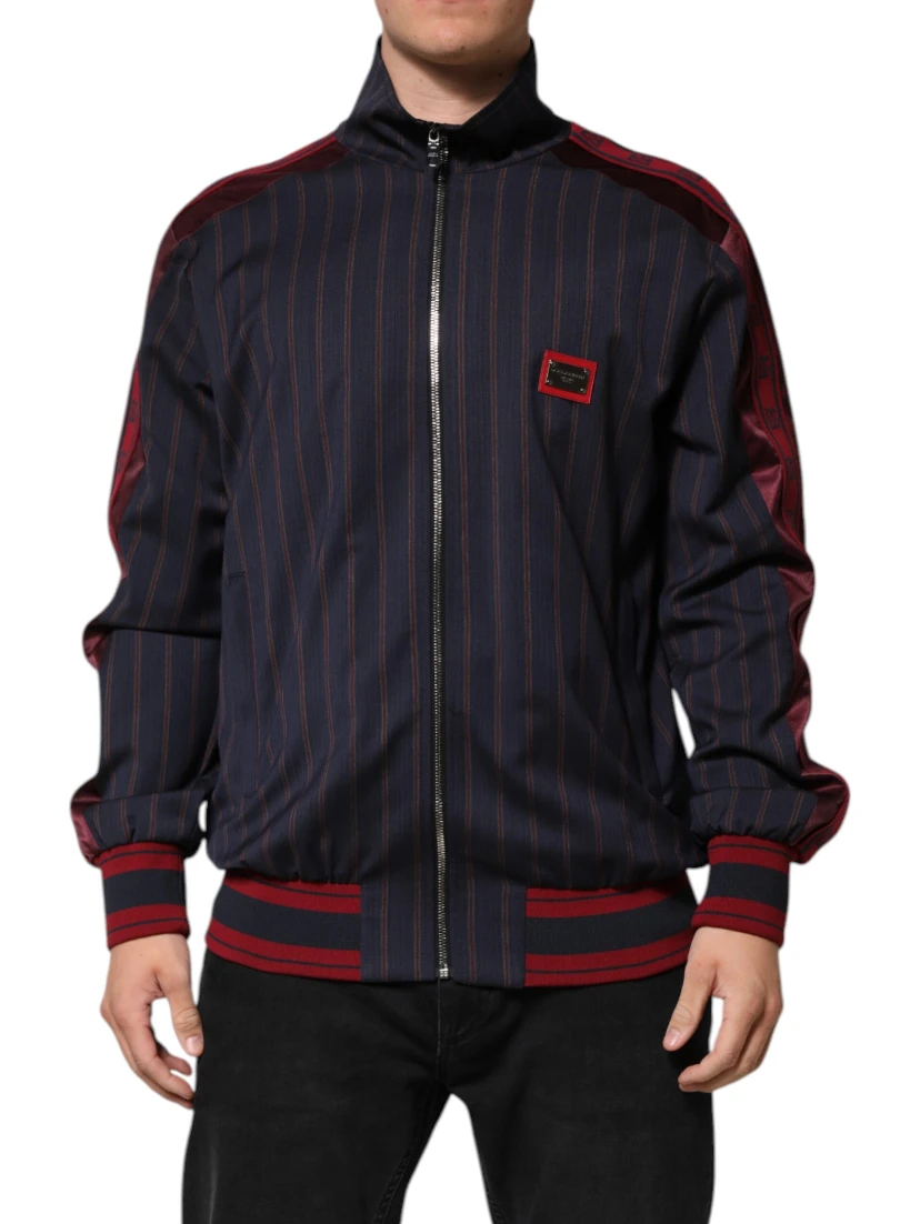 Blue Red Striped Logo Plaque Full Zip Jacket