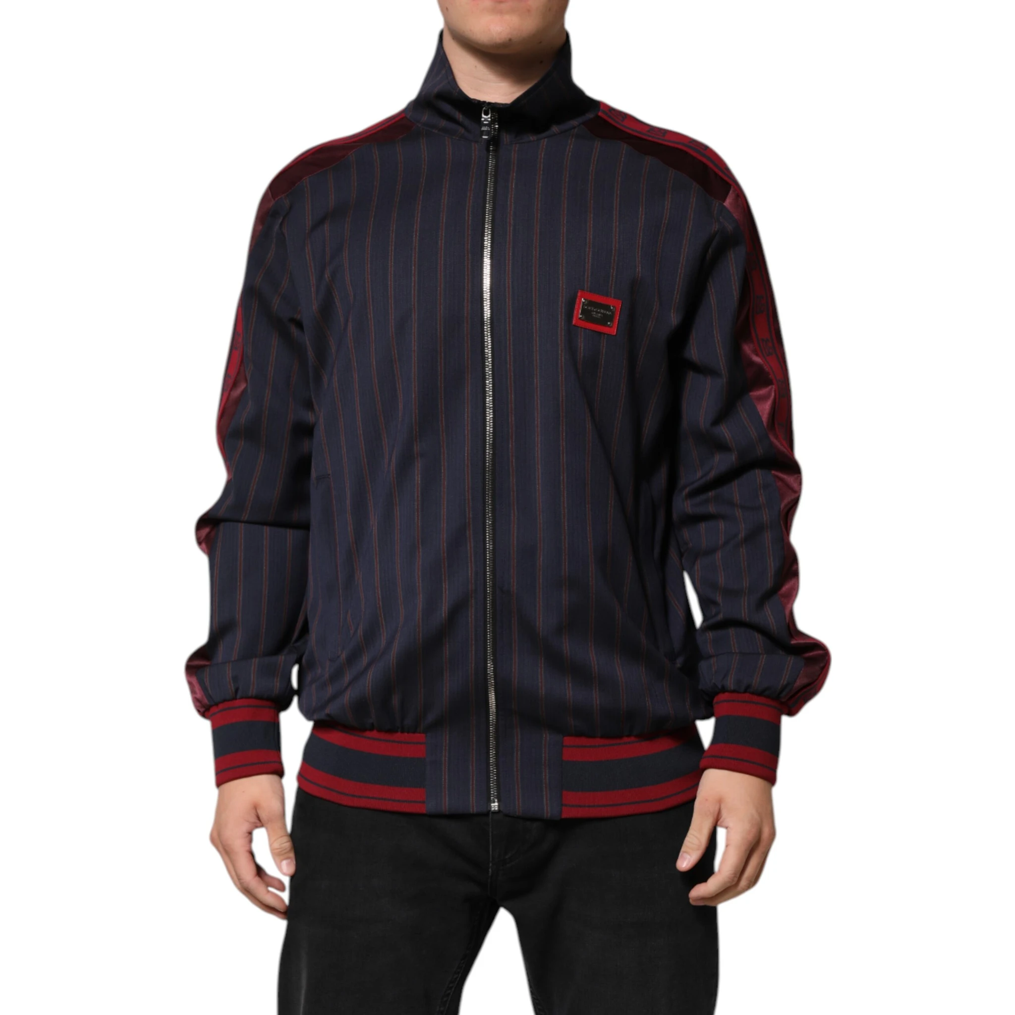 Blue Red Striped Logo Plaque Full Zip Jacket