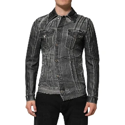 Gray Washed Cotton Stretch Denim Jacket