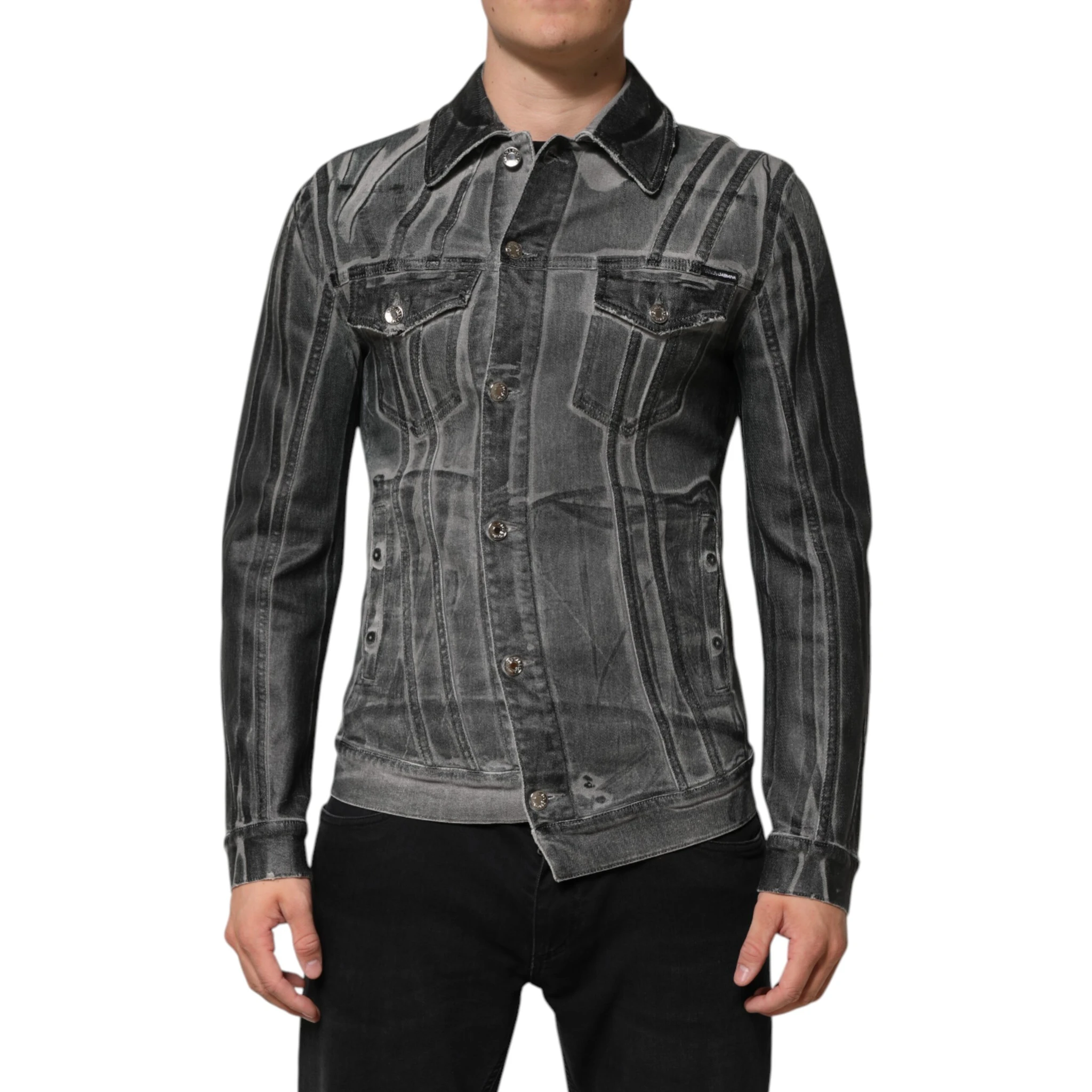 Gray Washed Cotton Stretch Denim Jacket