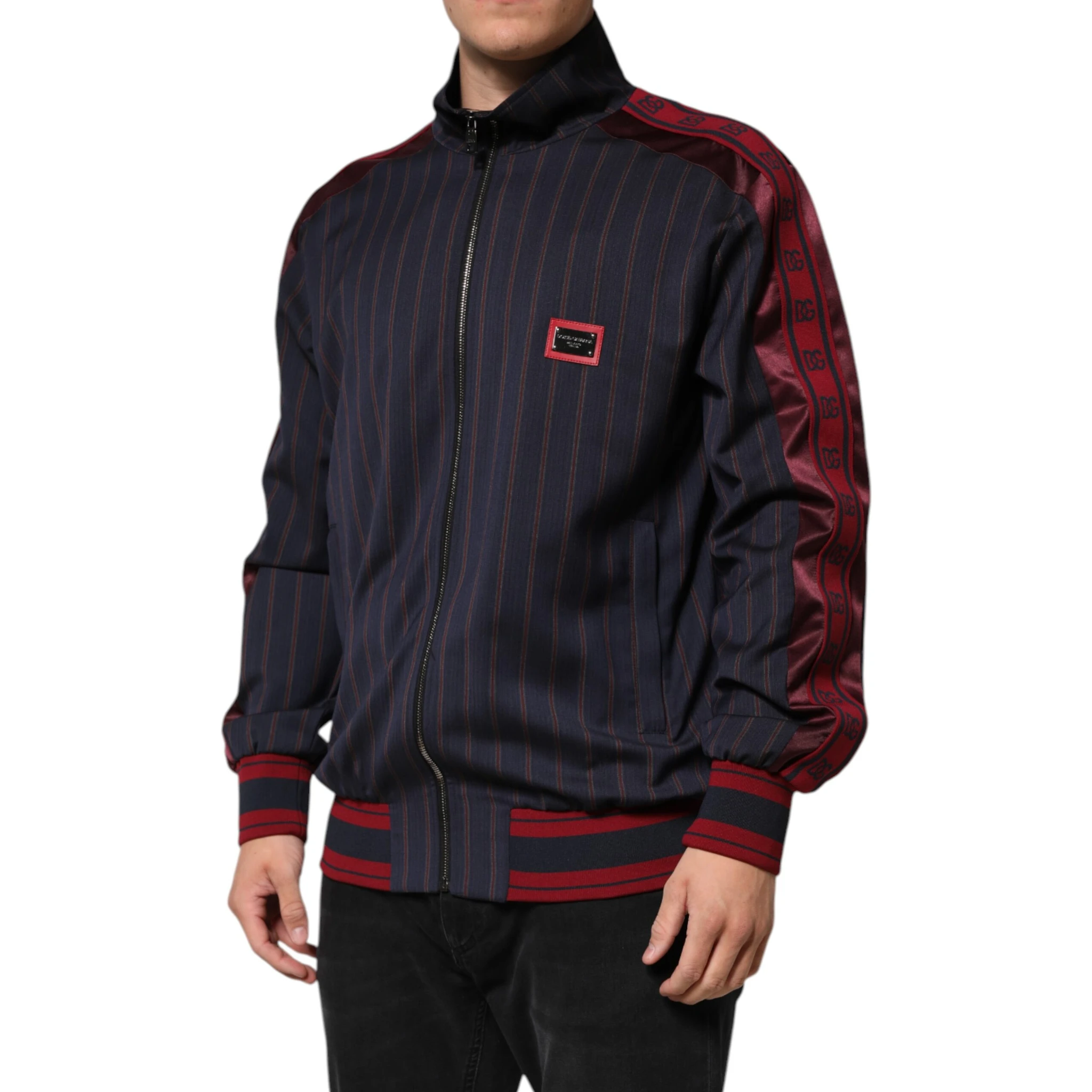 Blue Red Striped Logo Plaque Full Zip Jacket