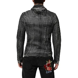 Gray Washed Cotton Stretch Denim Jacket