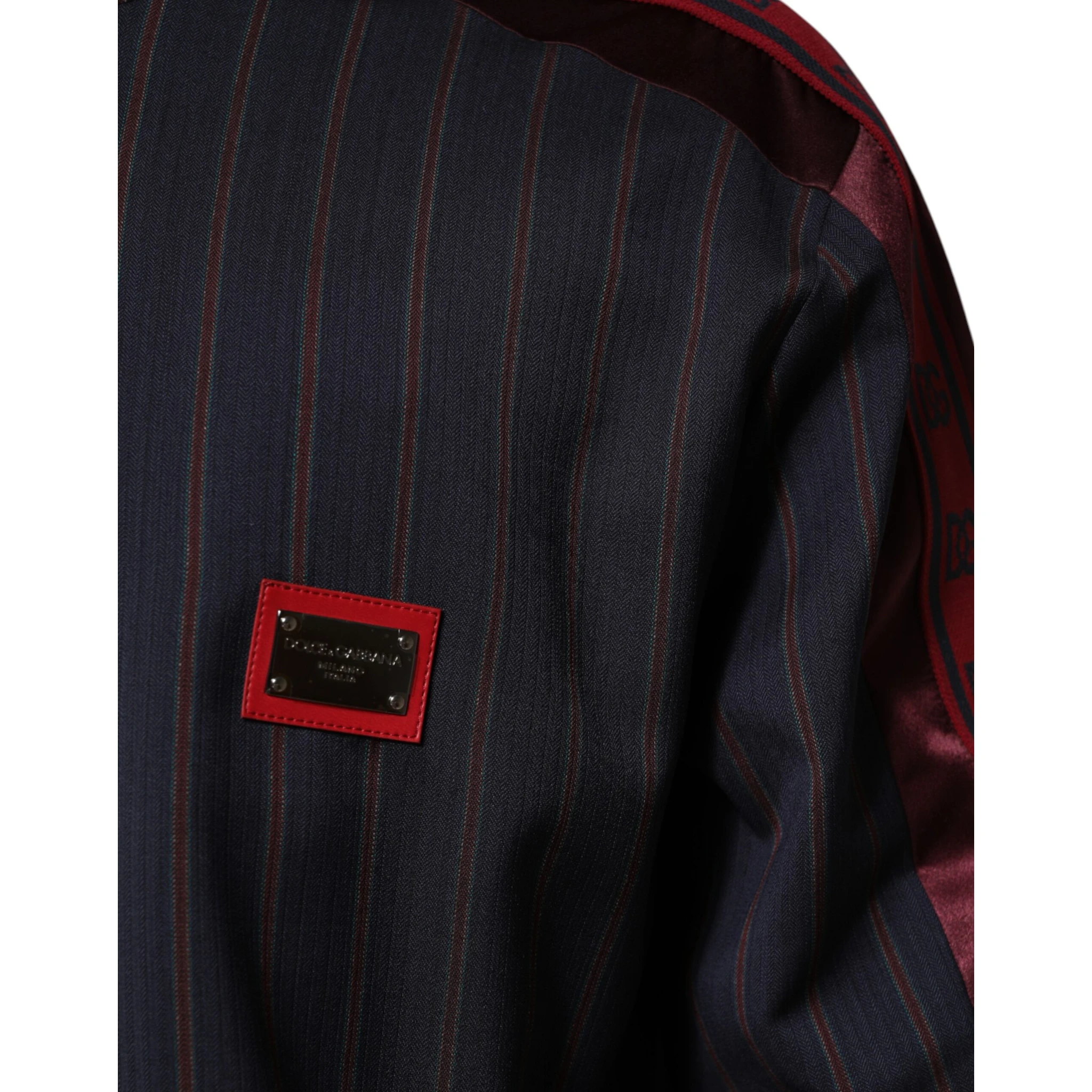 Blue Red Striped Logo Plaque Full Zip Jacket