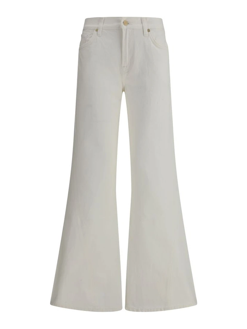 Cream Cotton Flared Jeans
