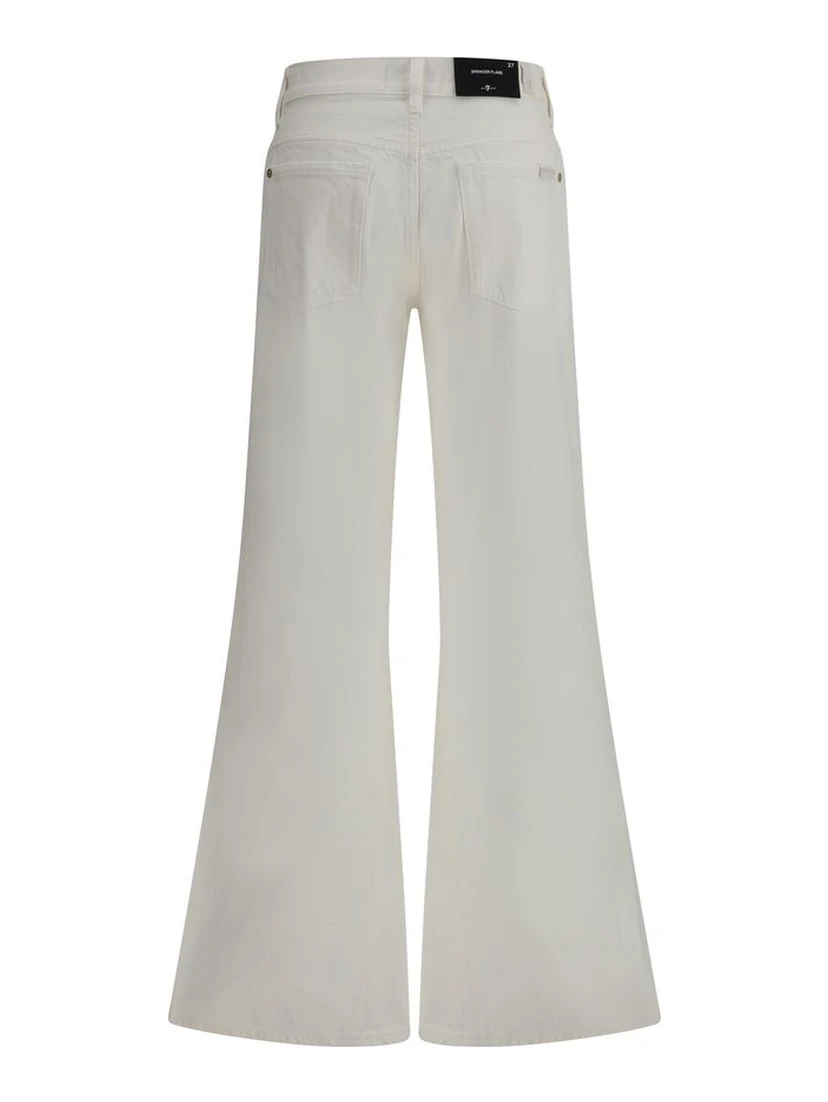 Cream Cotton Flared Jeans