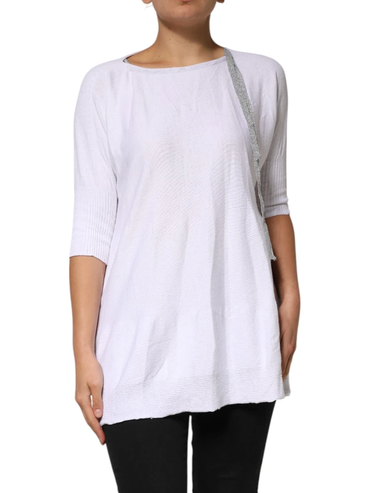 White Cotton Short Sleeves Round Neck Blouse Top