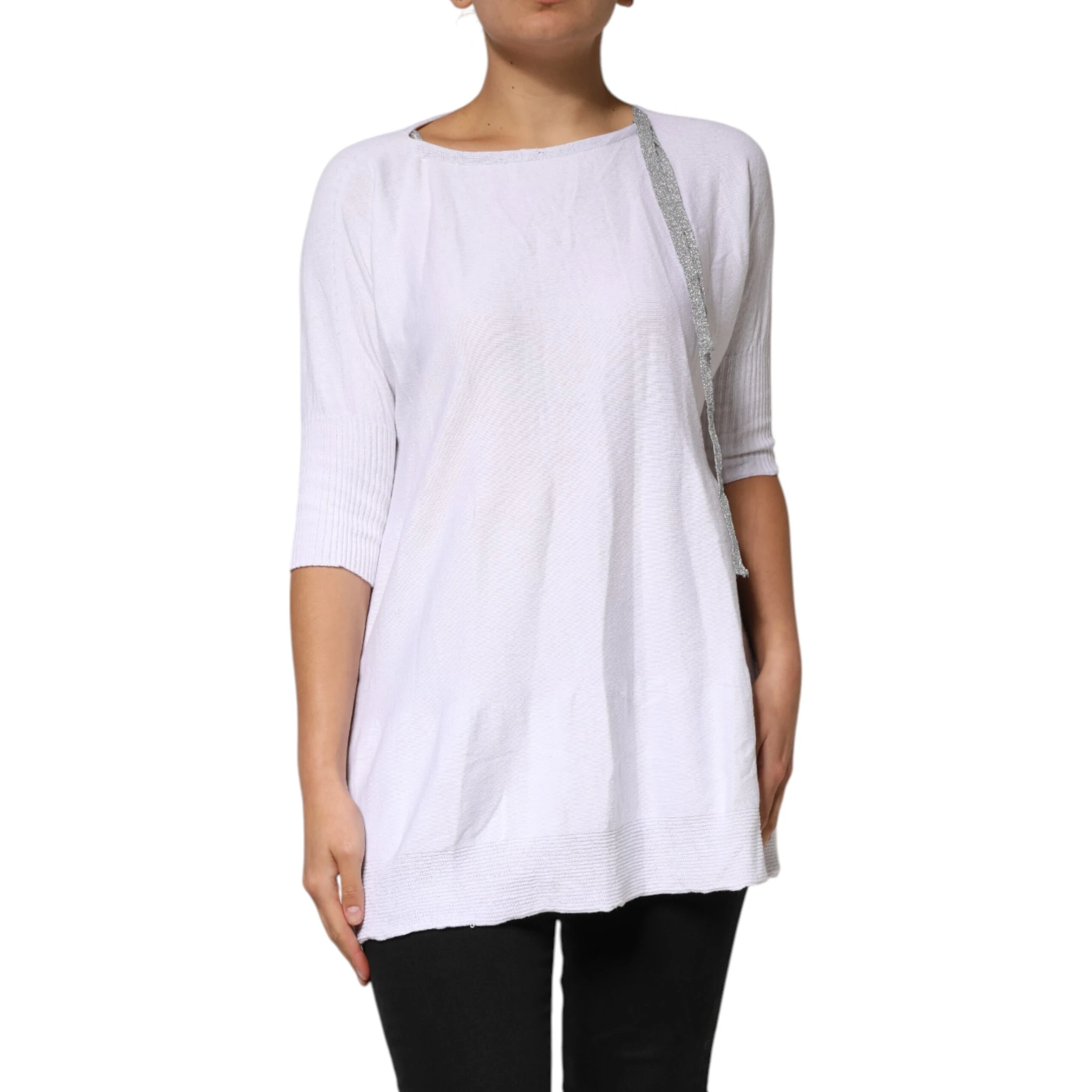 White Cotton Short Sleeves Round Neck Blouse Top