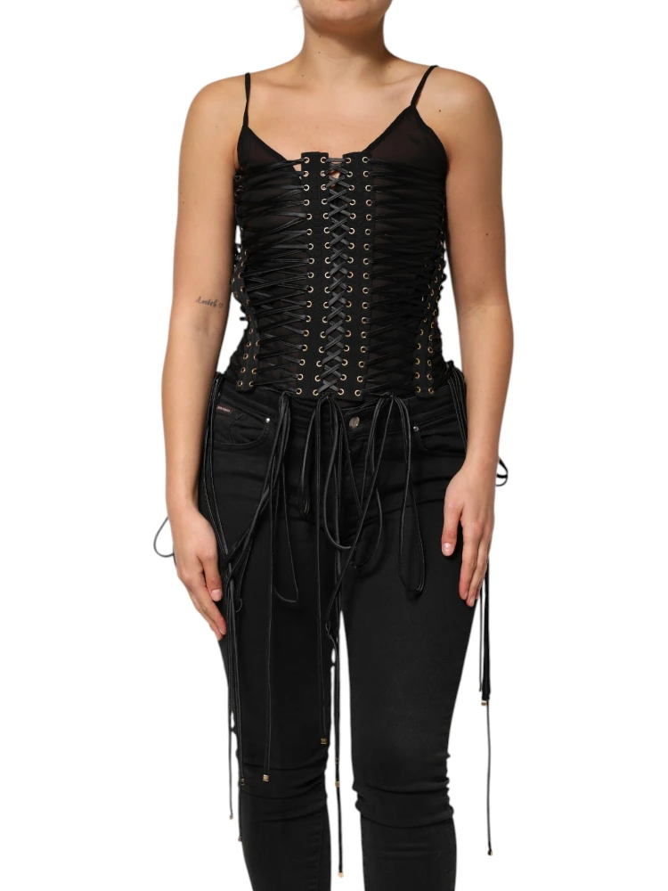 Black Eyelet Embellished Corset Style Top alternative