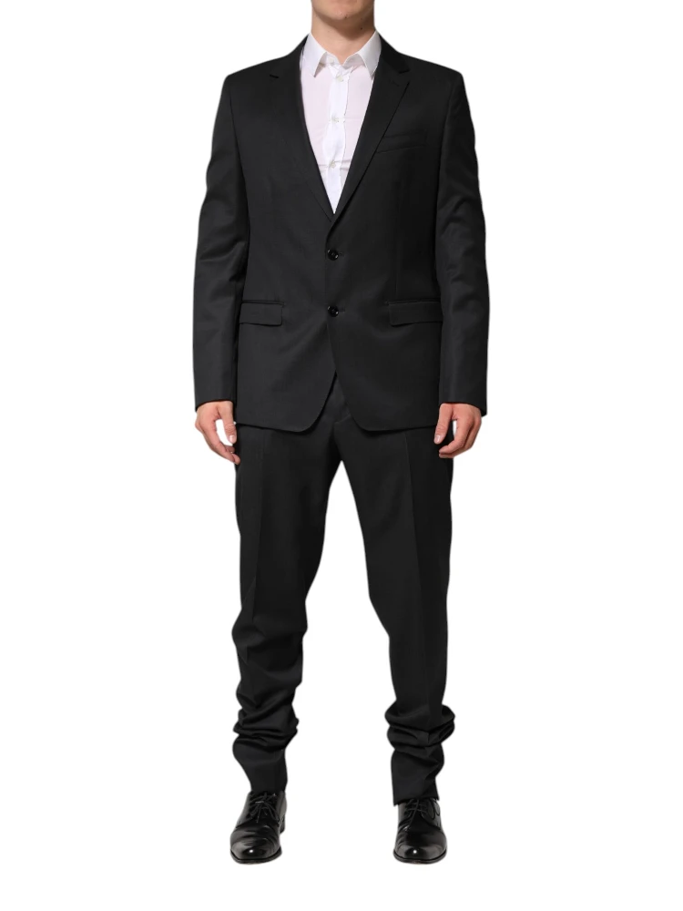 Dark Gray Wool Single Breasted 2 Piece Suit
