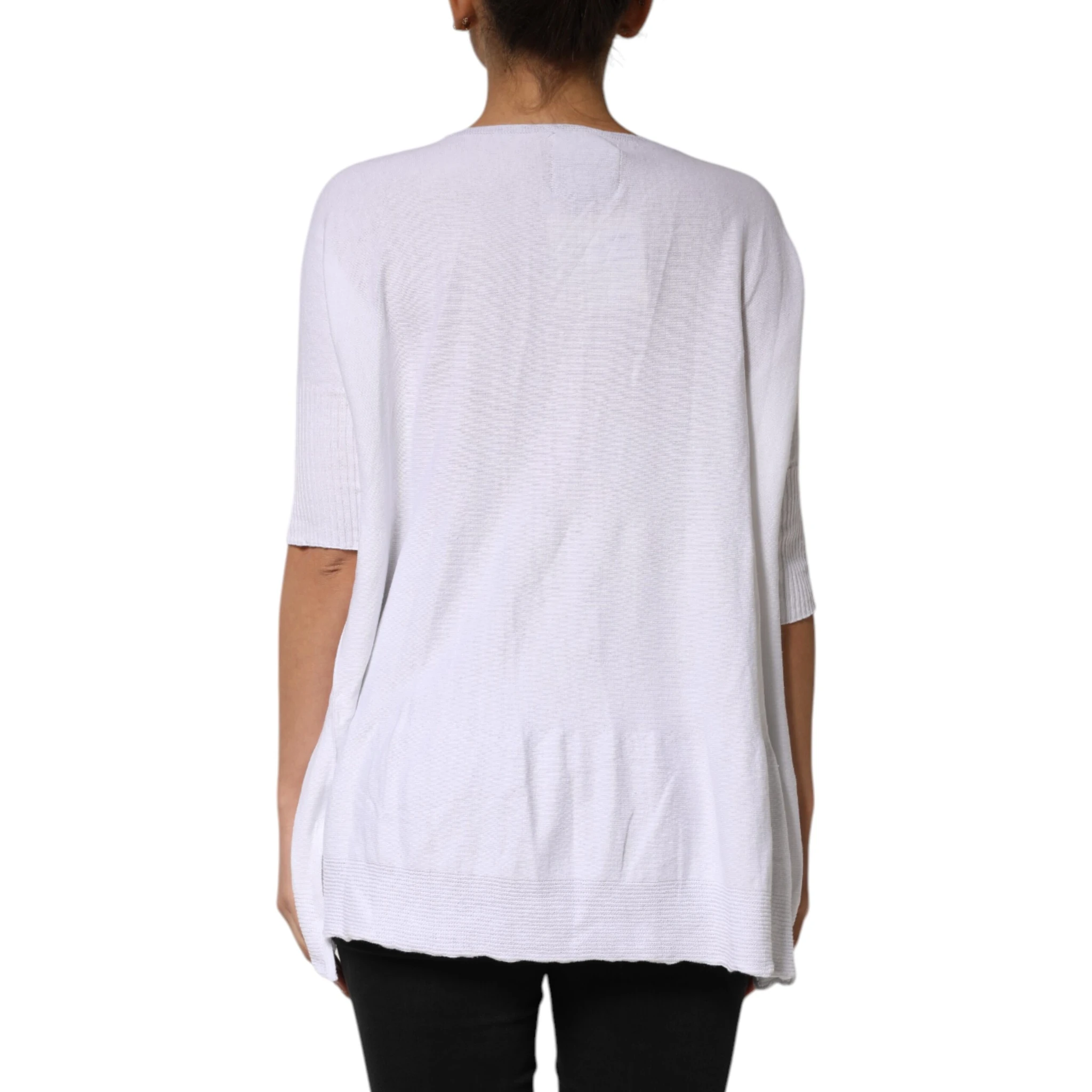 White Cotton Short Sleeves Round Neck Blouse Top