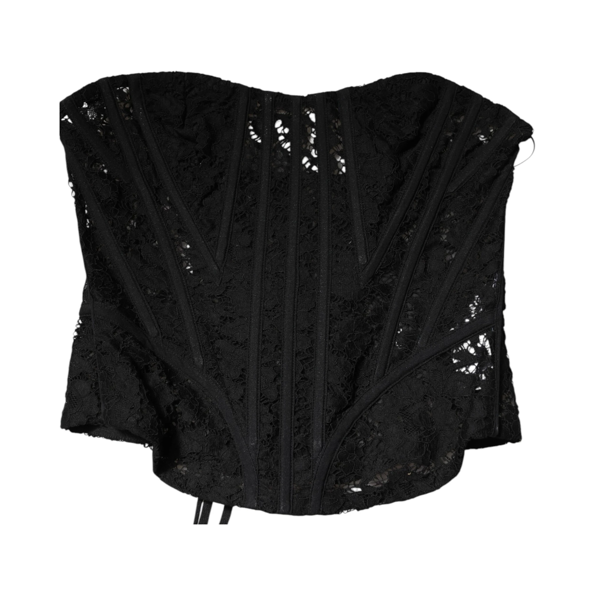 Black Strapless Floral Lace Bustier Cropped Top