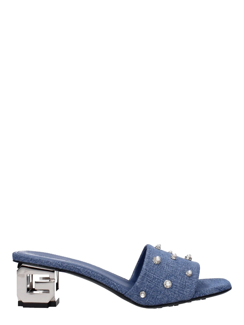 Blue Fabric Flat Sandals