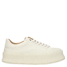 White Fabric Platform Sneakers