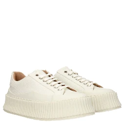 White Fabric Platform Sneakers