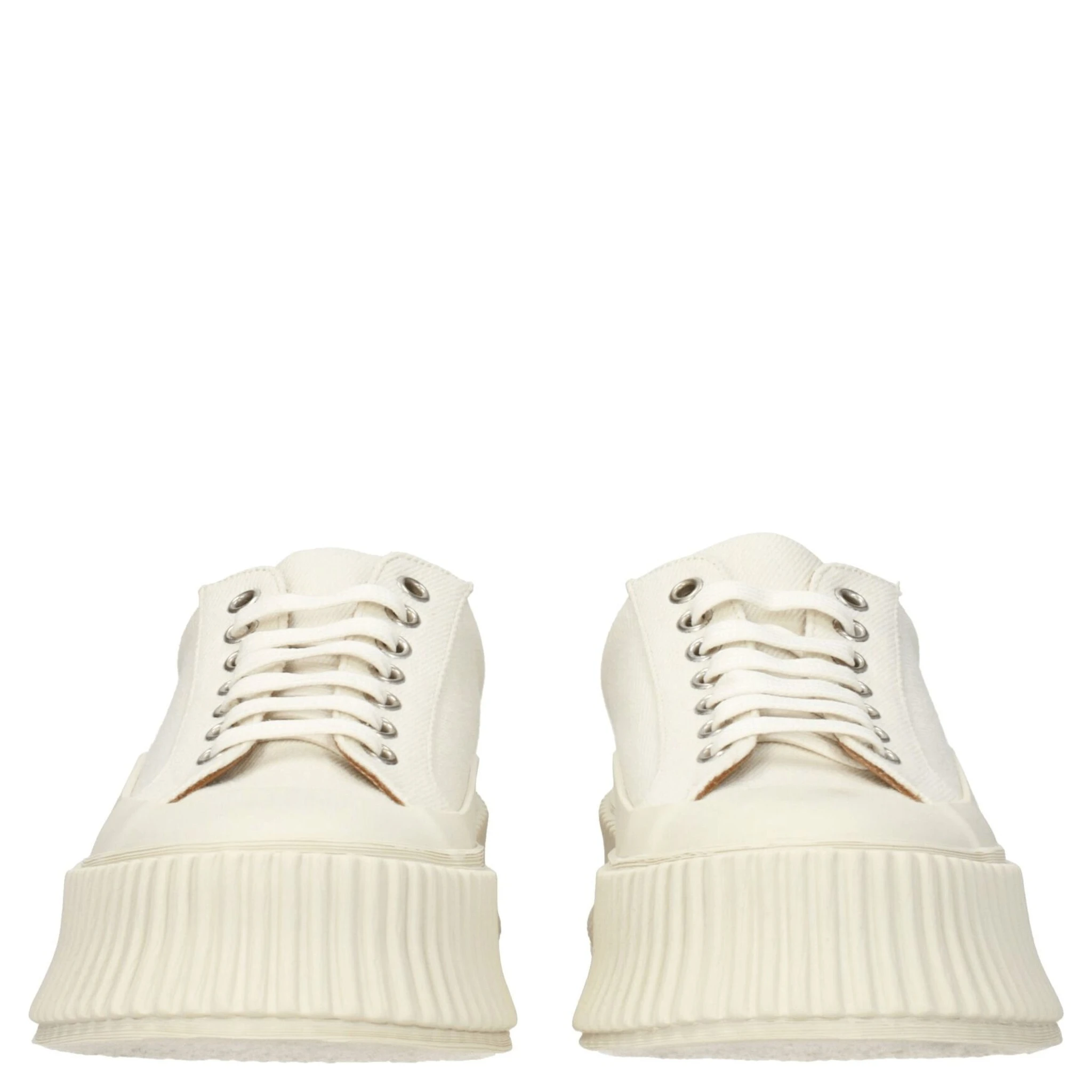 White Fabric Platform Sneakers