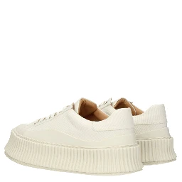 White Fabric Platform Sneakers