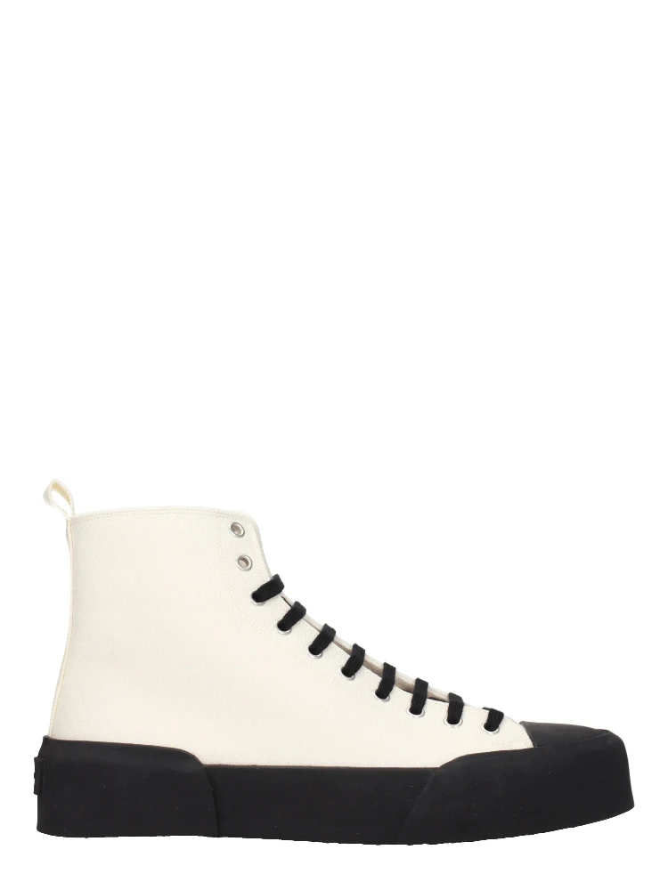 Beige Fabric High Top Sneakers