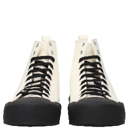Beige Fabric High Top Sneakers