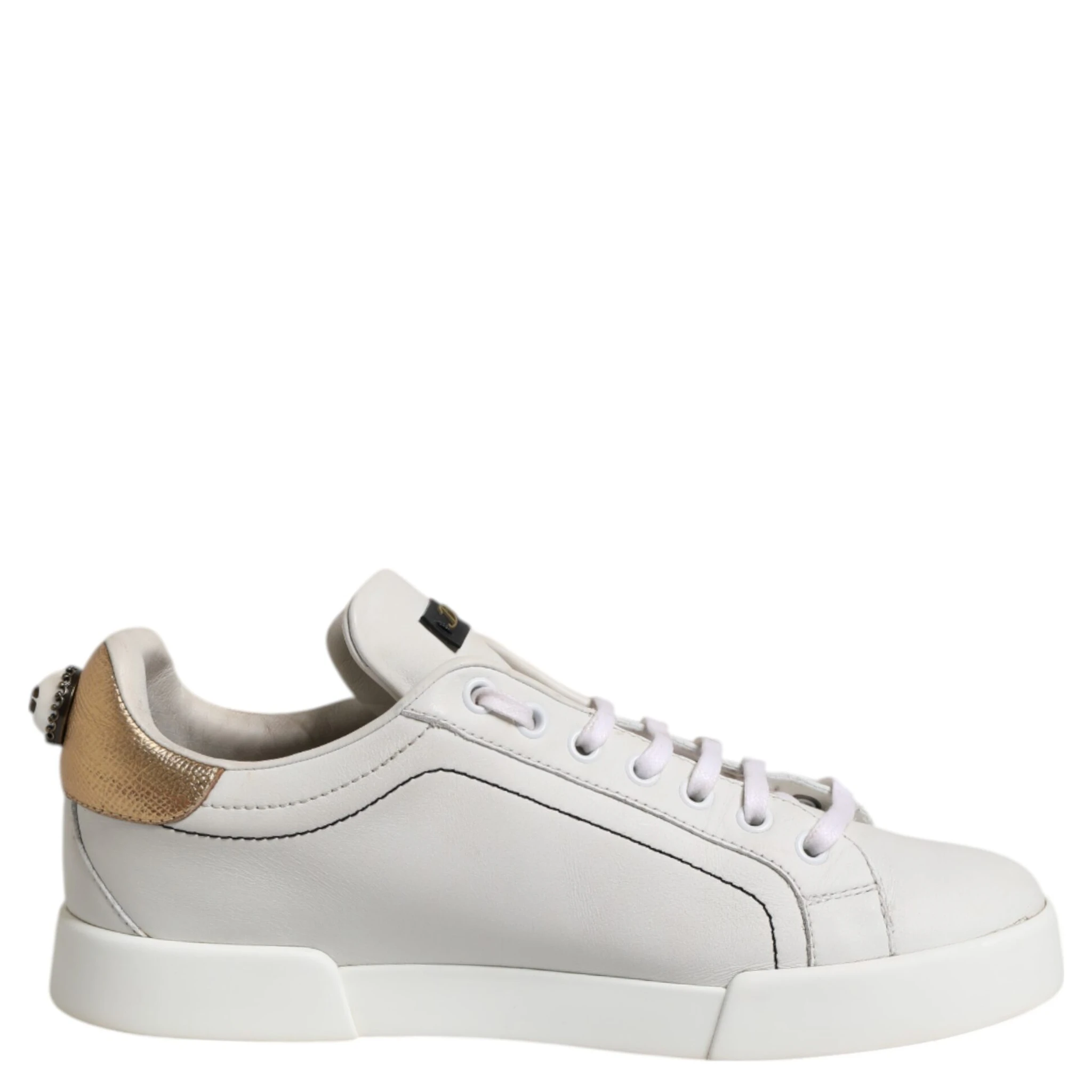 White Gold Leather Low Top Sneakers Shoes