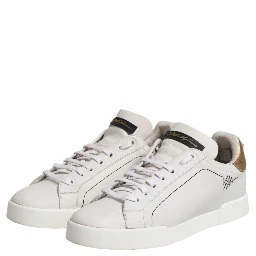 White Gold Leather Low Top Sneakers Shoes