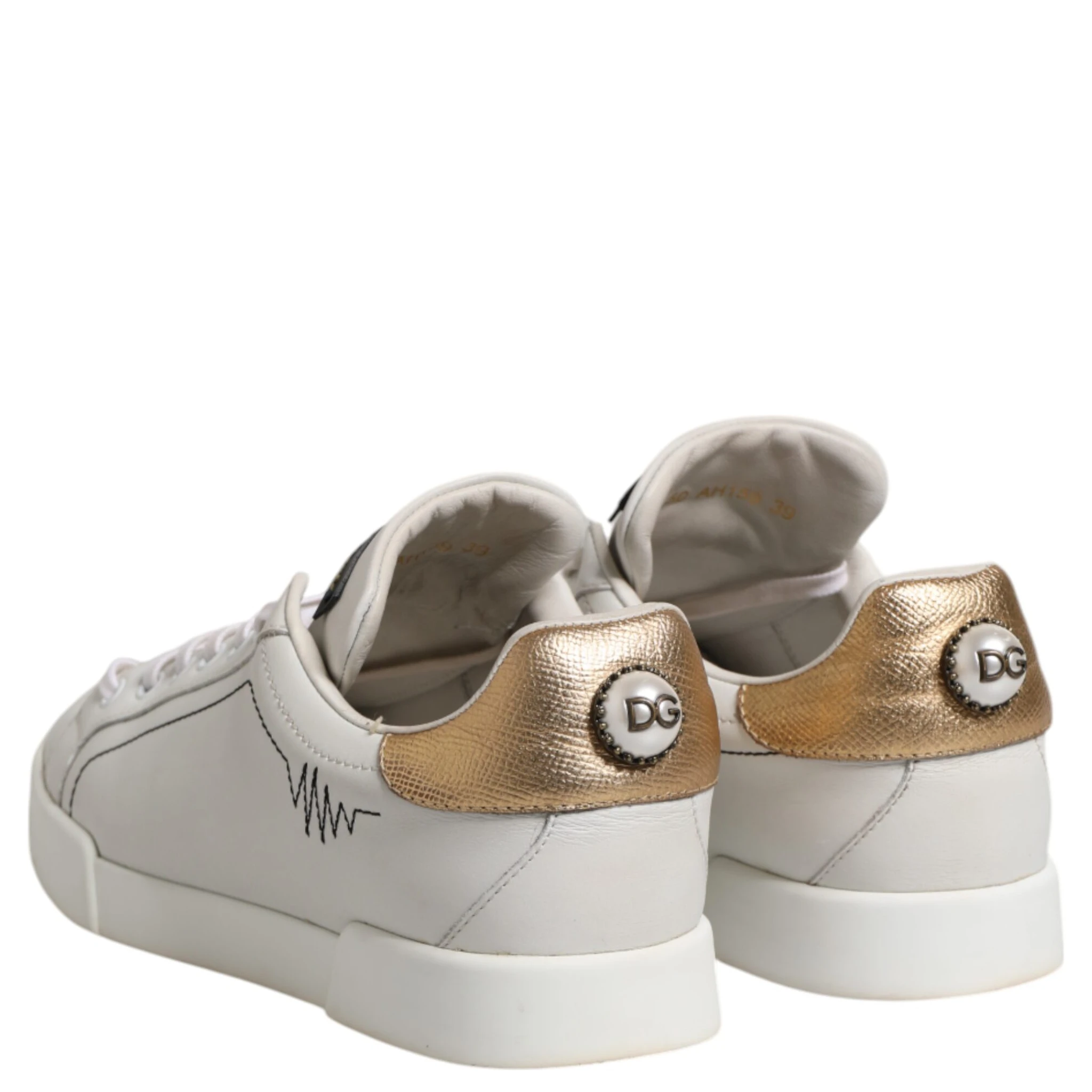 White Gold Leather Low Top Sneakers Shoes