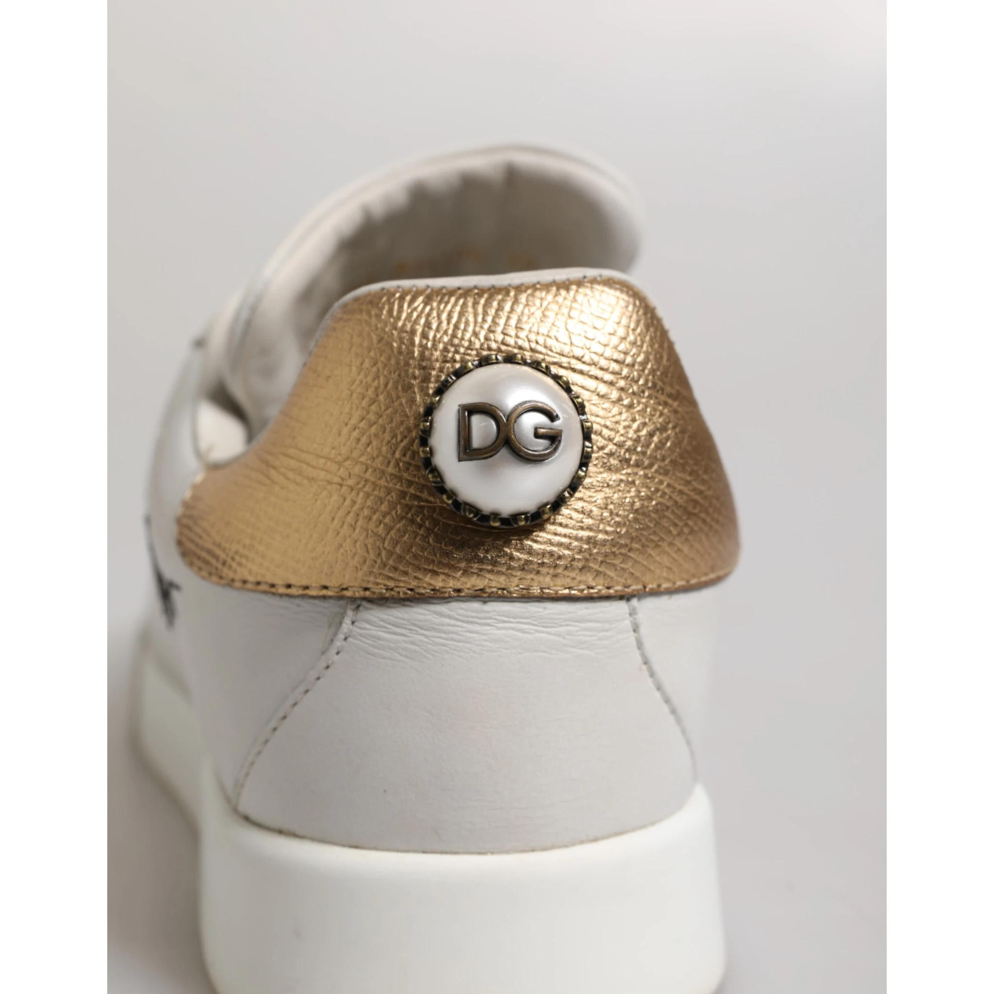 White Gold Leather Low Top Sneakers Shoes