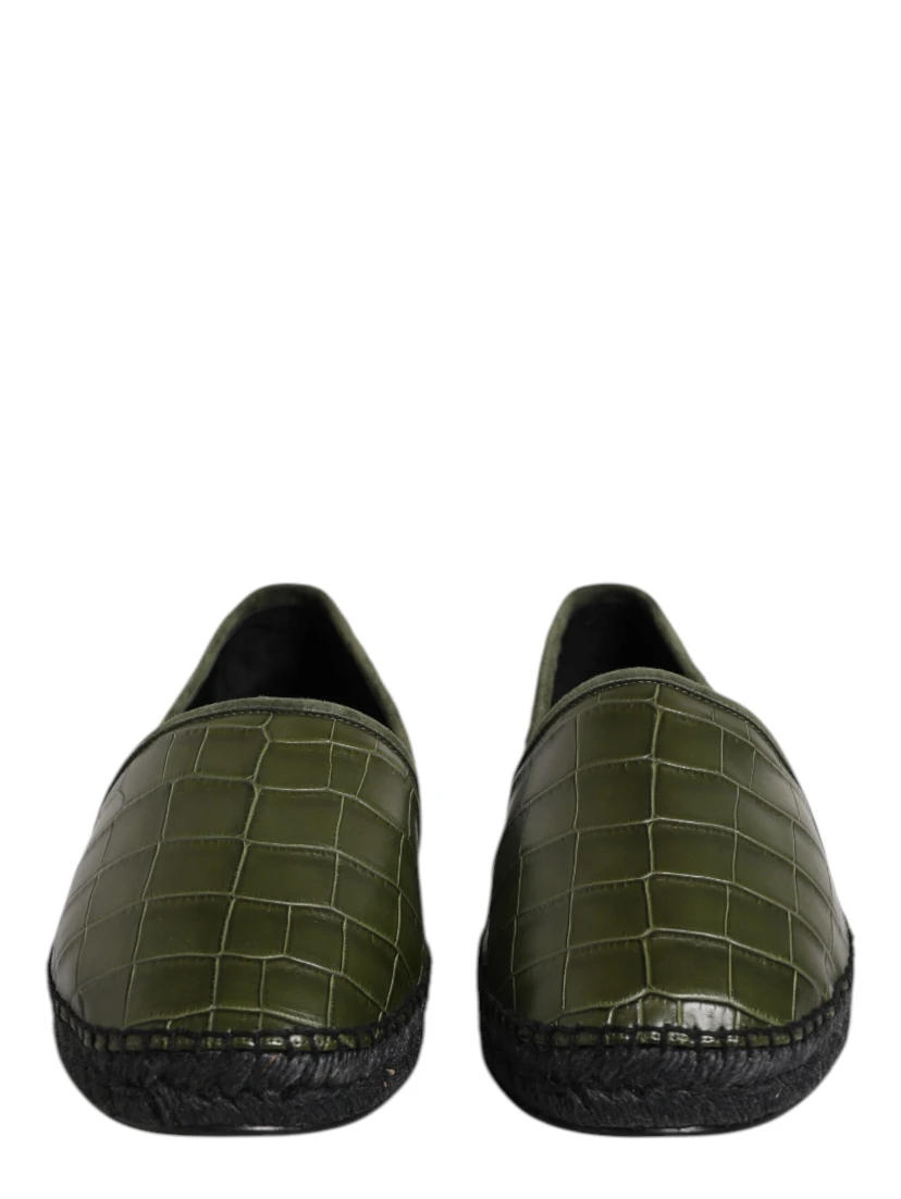 Green Exotic Leather Espadrilles Slip On Shoes