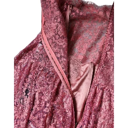 Pink Floral Lace Long Sleeve Midi Dress