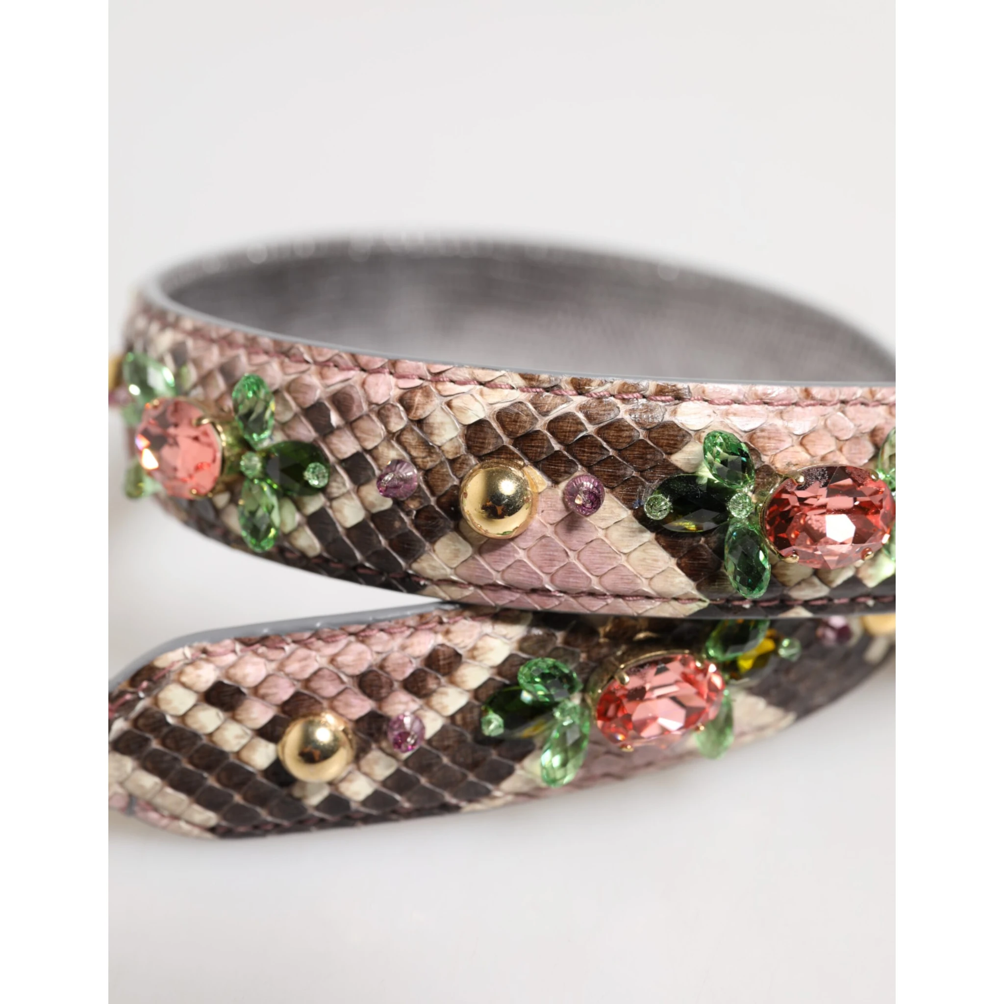 Multicolor Python Embellished Crystal Stud Shoulder Strap