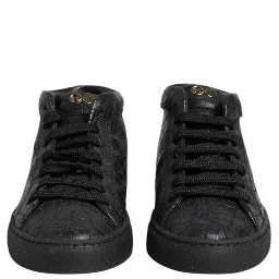 Black Leather Lace Up Mid Top Sneakers Shoes