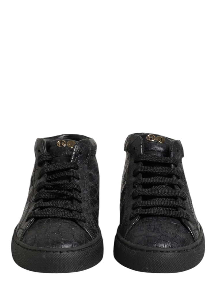 Black Leather Lace Up Mid Top Sneakers Shoes alternative