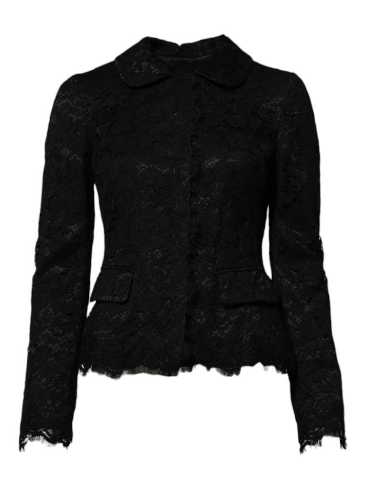 Black Floral Lace Cotton Collared Jacket alternative