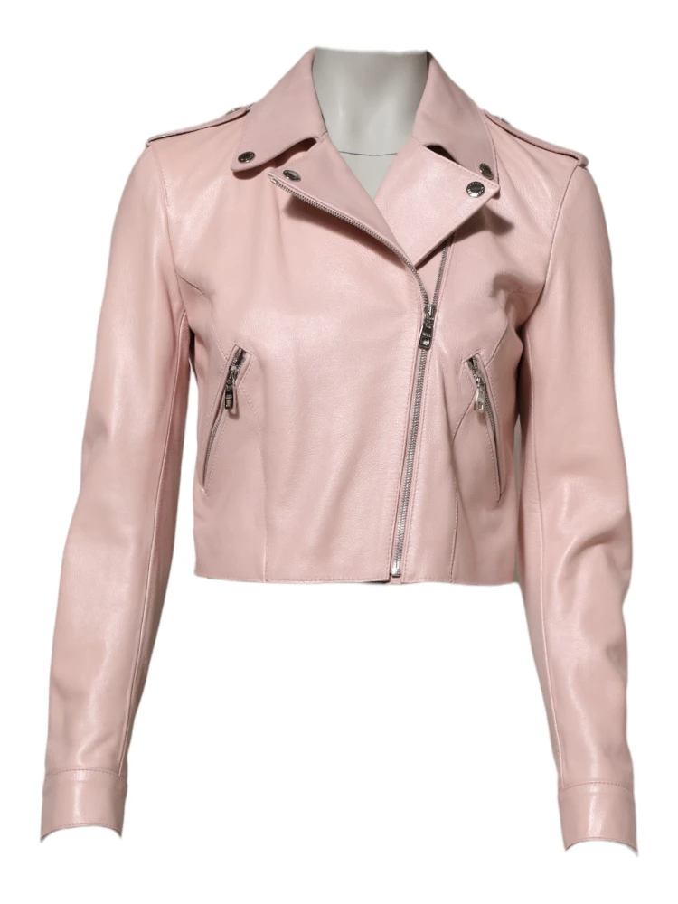 Light Pink Collar Leather Women Biker Jacket alternative