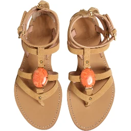Brown Flip Flops Zipper Ankle Strap Shoes