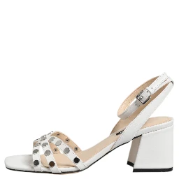 White Block Heeled Studded Wrap Strap Sandals Shoes