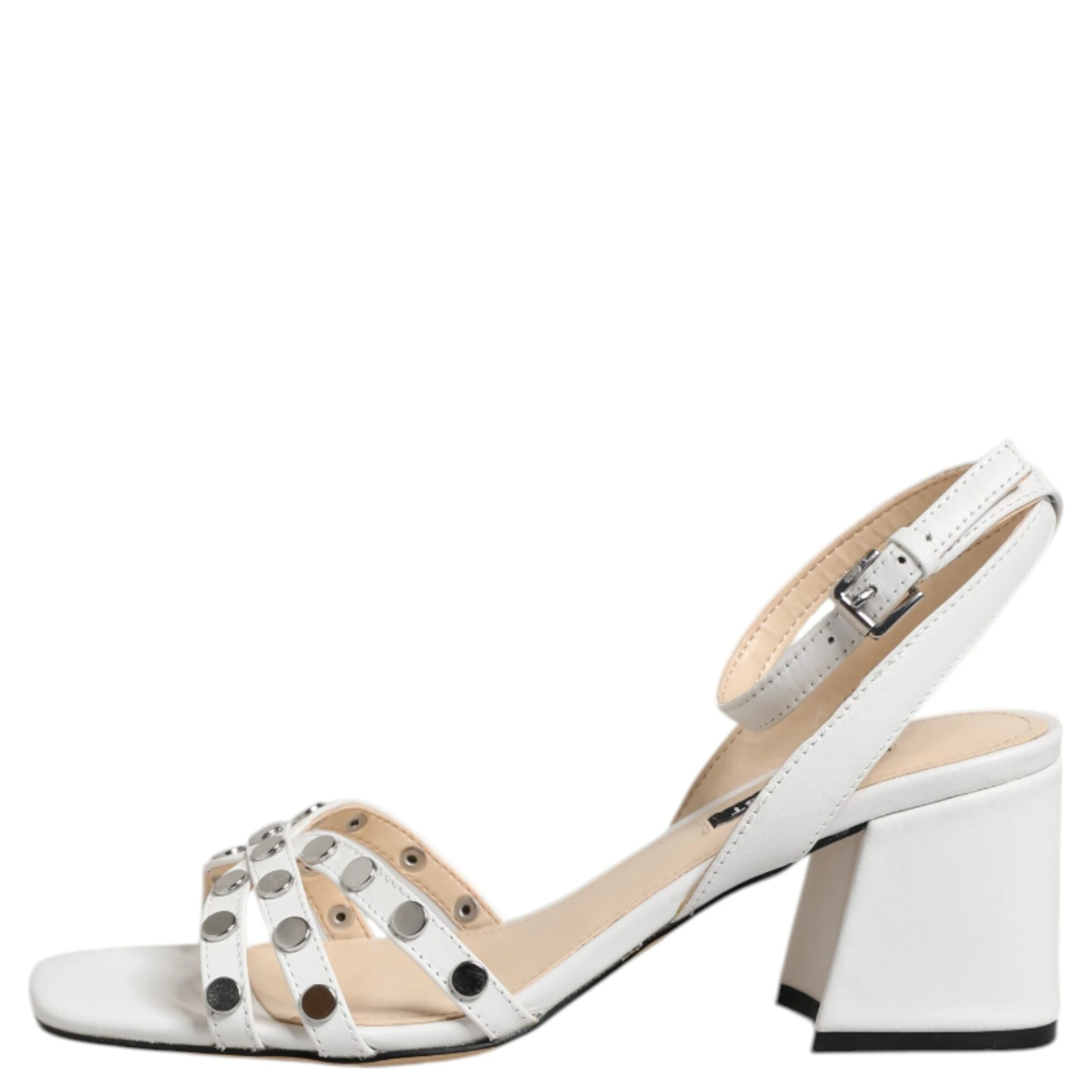 White Block Heeled Studded Wrap Strap Sandals Shoes