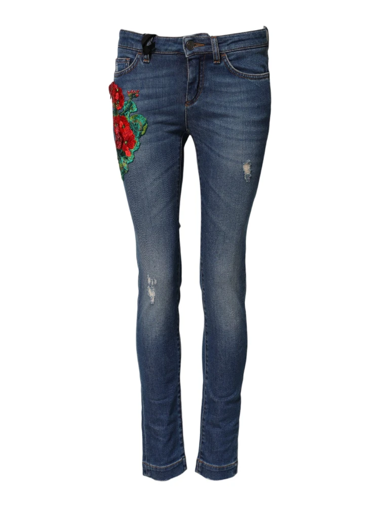 Blue Cotton Low Waist Skinny Denim Jeans
