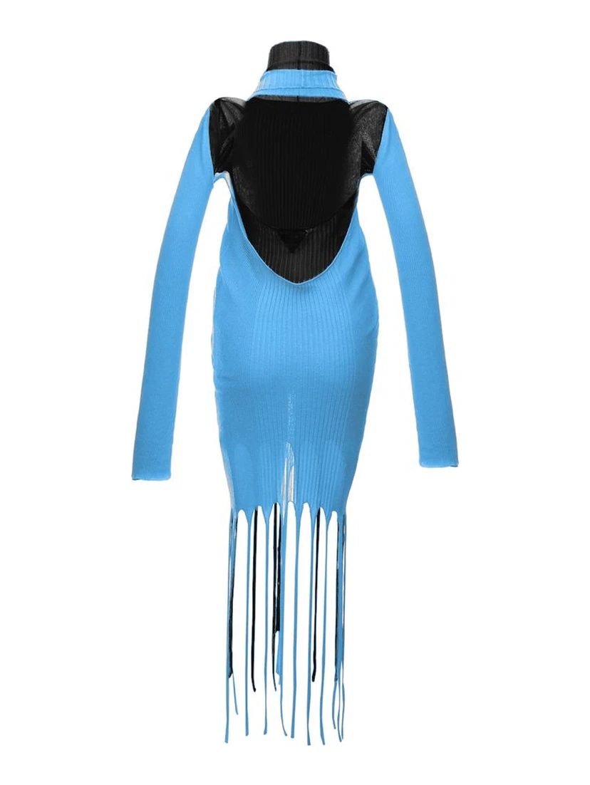 Blue Cotton Casual Dress