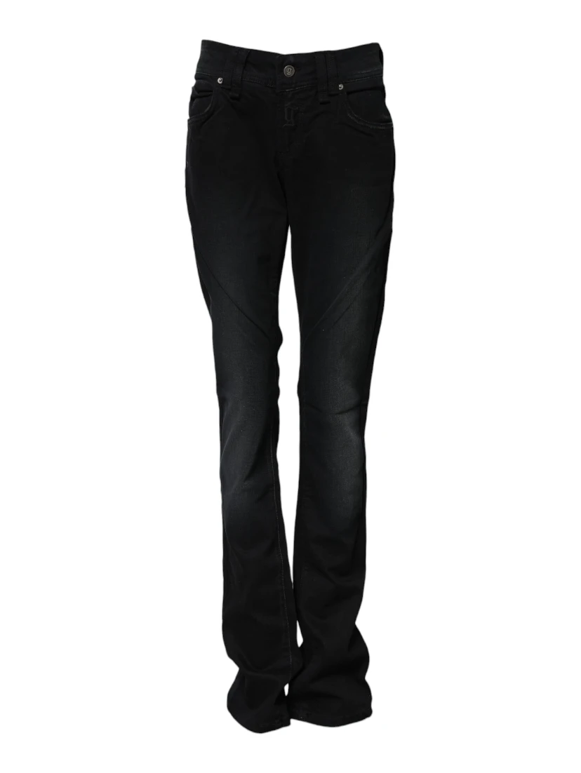 Black Cotton Mid Waist Tapered Denim Jeans