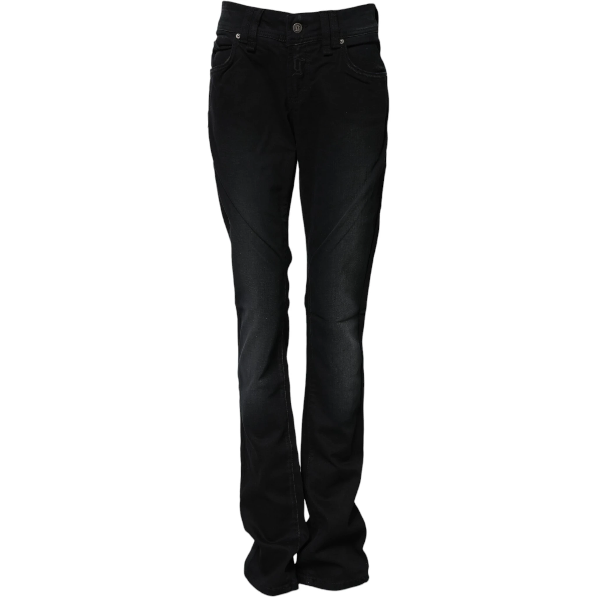 Black Cotton Mid Waist Tapered Denim Jeans