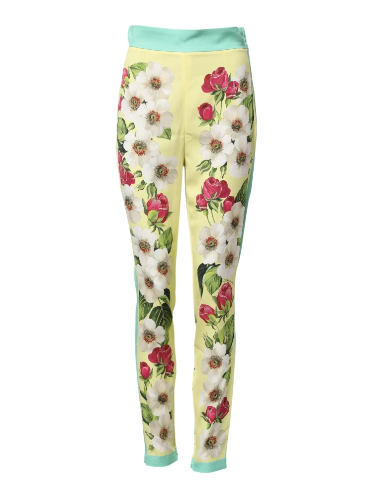 Yellow Silk Floral Leggings Pants