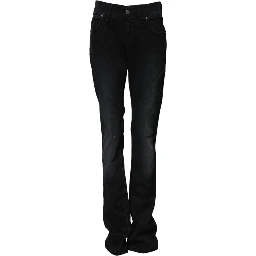 Black Cotton Mid Waist Tapered Denim Jeans
